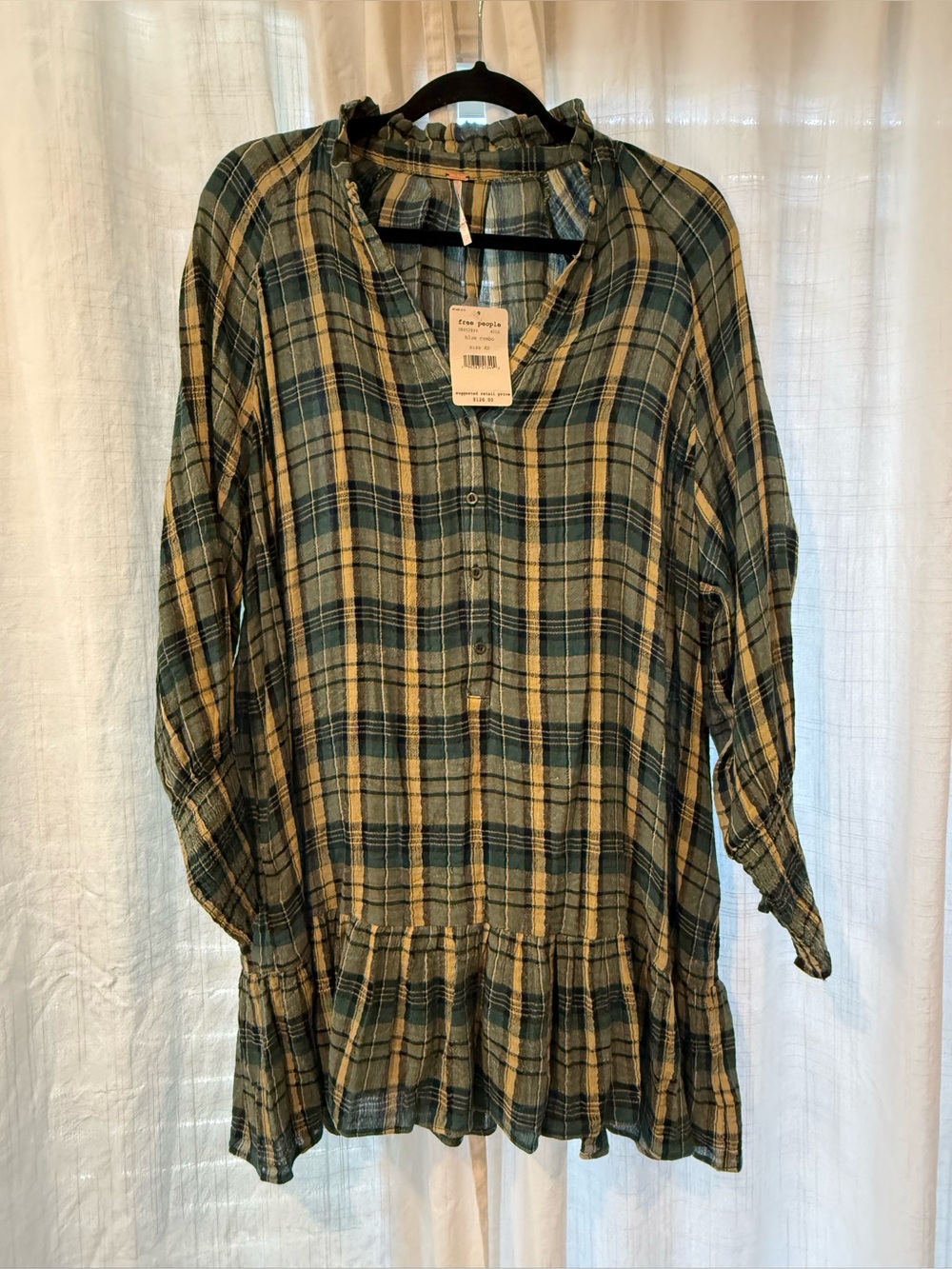Free People By the Way Plaid Mini Dress NWT XS